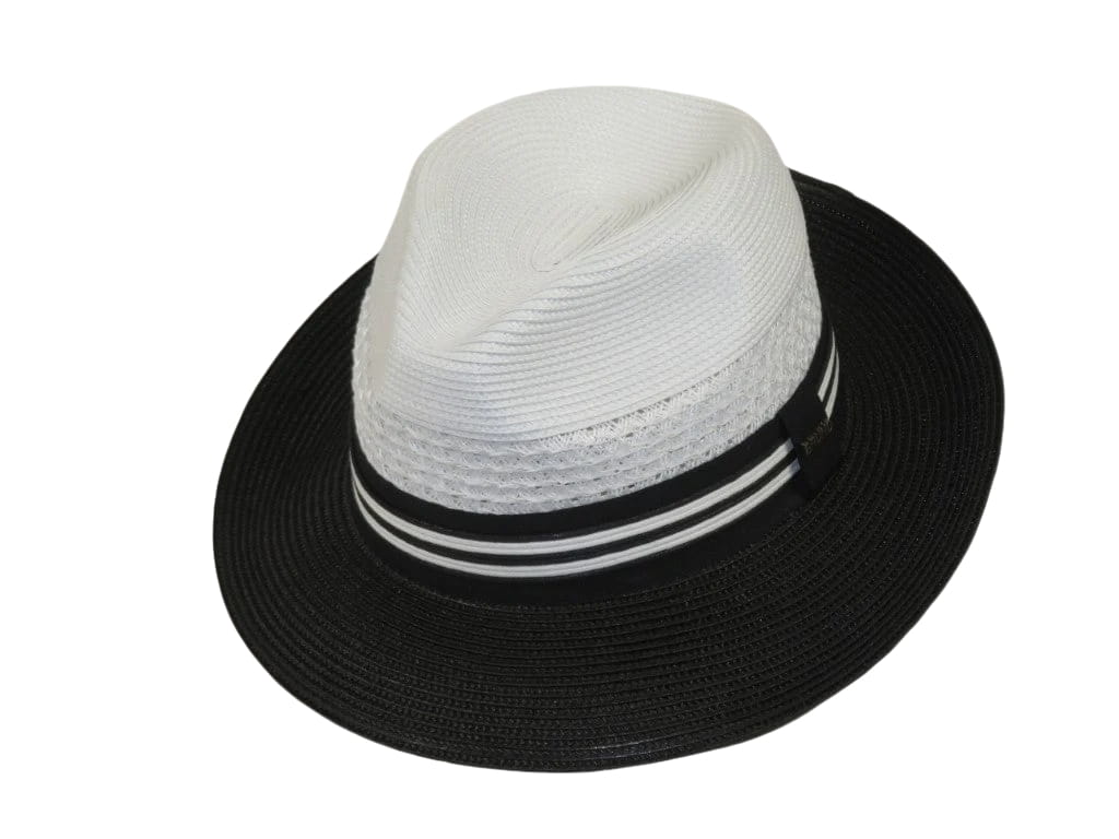Men's Bruno Capelo Hollywood 2-Tone Straw Style Fedora Hat HW797 White/Black