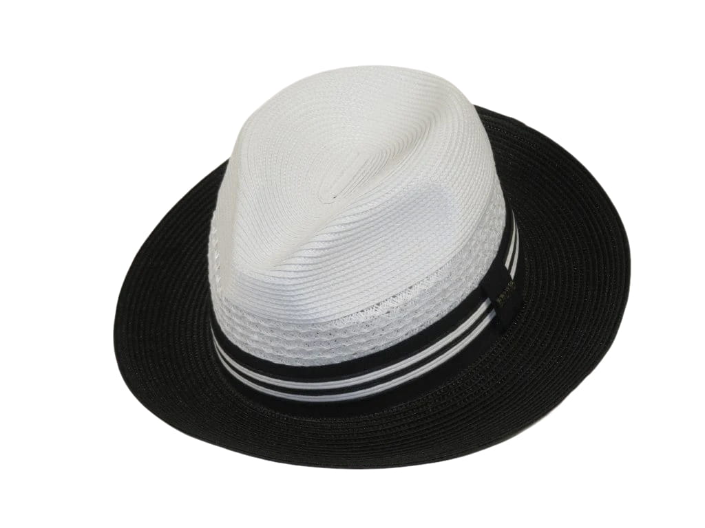Men's Bruno Capelo Hollywood 2-Tone Straw Style Fedora Hat HW797 White/Black