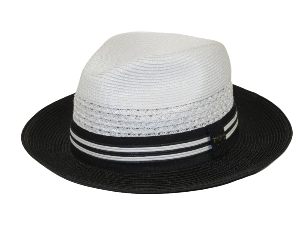 Men's Bruno Capelo Hollywood 2-Tone Straw Style Fedora Hat HW797 White/Black