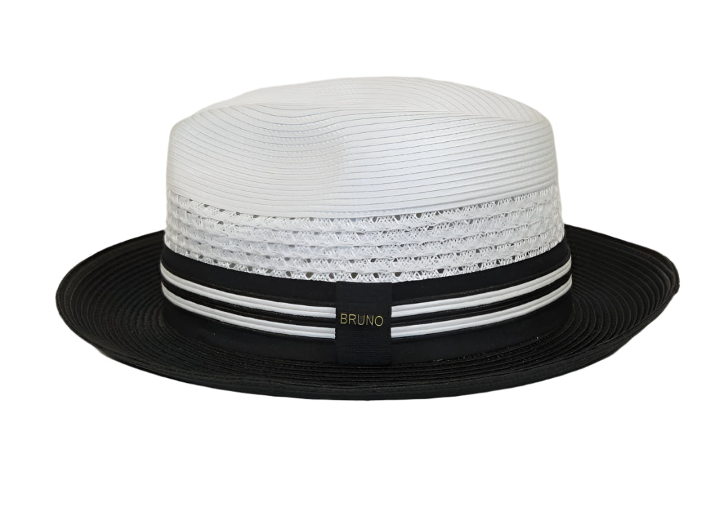 Men's Bruno Capelo Hollywood 2-Tone Straw Style Fedora Hat HW797 White/Black