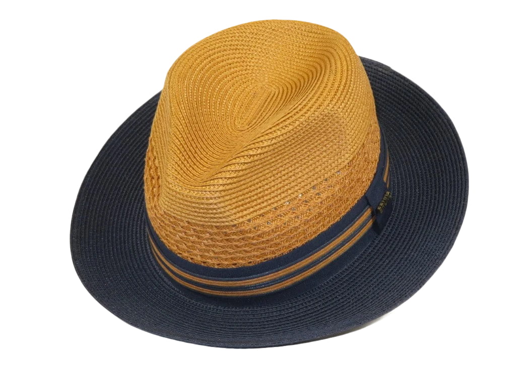 Men's Bruno Capelo Hollywood 2-Tone Straw Style Fedora Hat HW798 Cognac/Navy
