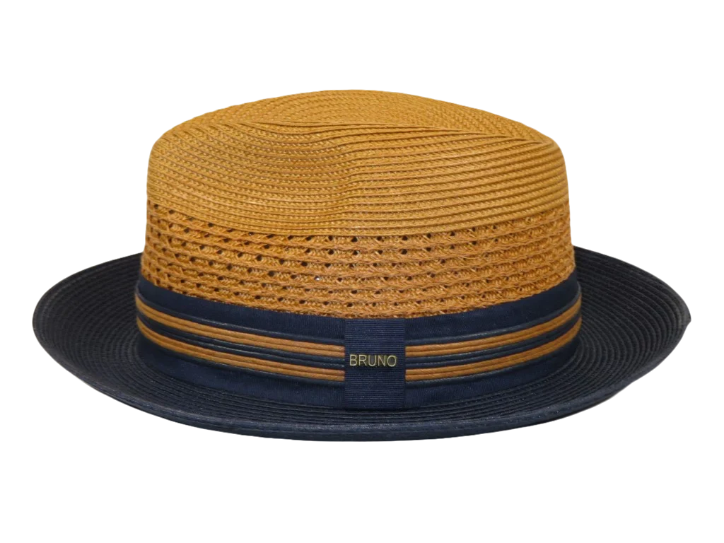 Men's Bruno Capelo Hollywood 2-Tone Straw Style Fedora Hat HW798 Cognac/Navy