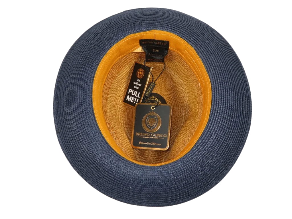 Men's Bruno Capelo Hollywood 2-Tone Straw Style Fedora Hat HW798 Cognac/Navy