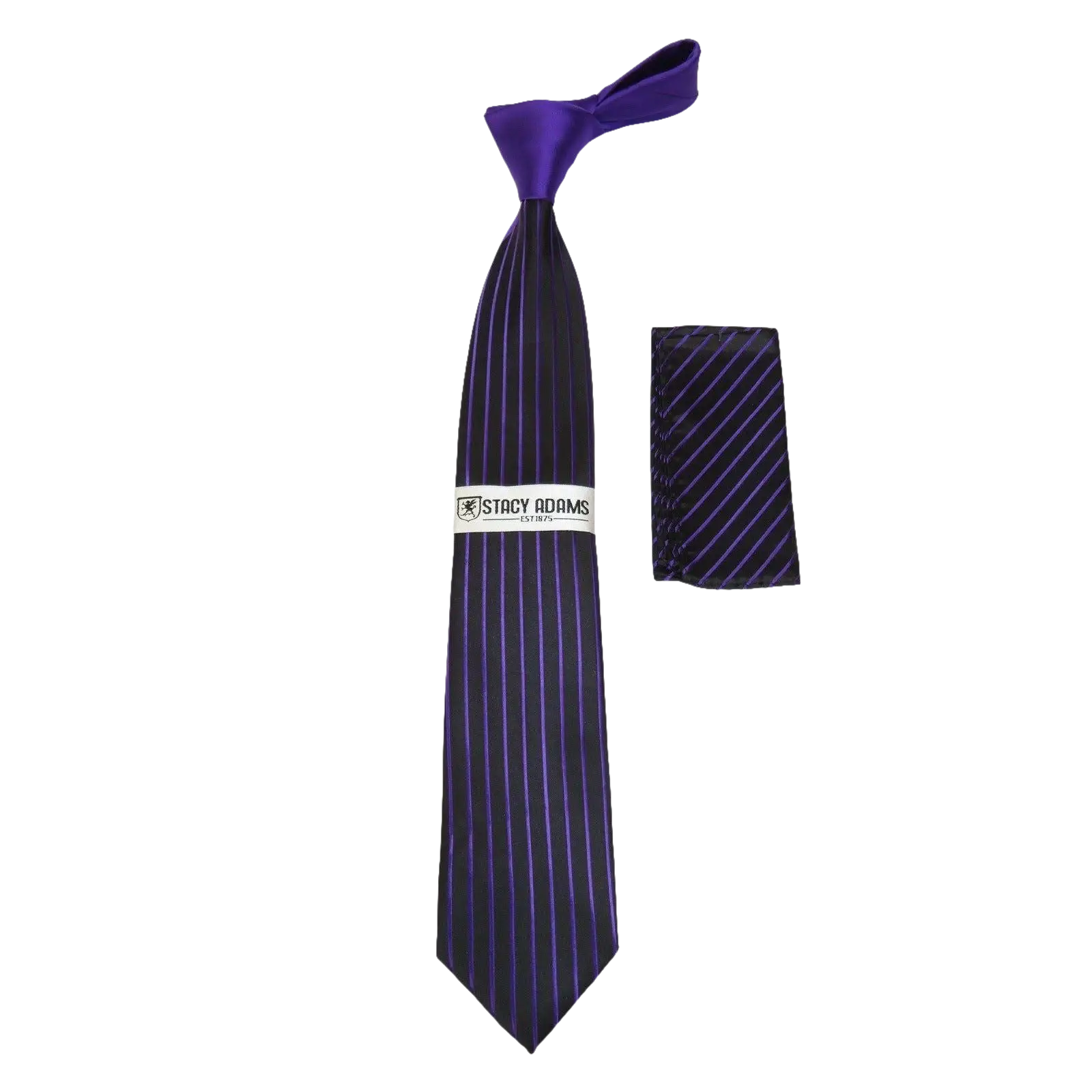 Men's Stacy Adams Tie and Hankie Set Woven Silky Fabric #Stacy27 Purple Stripe