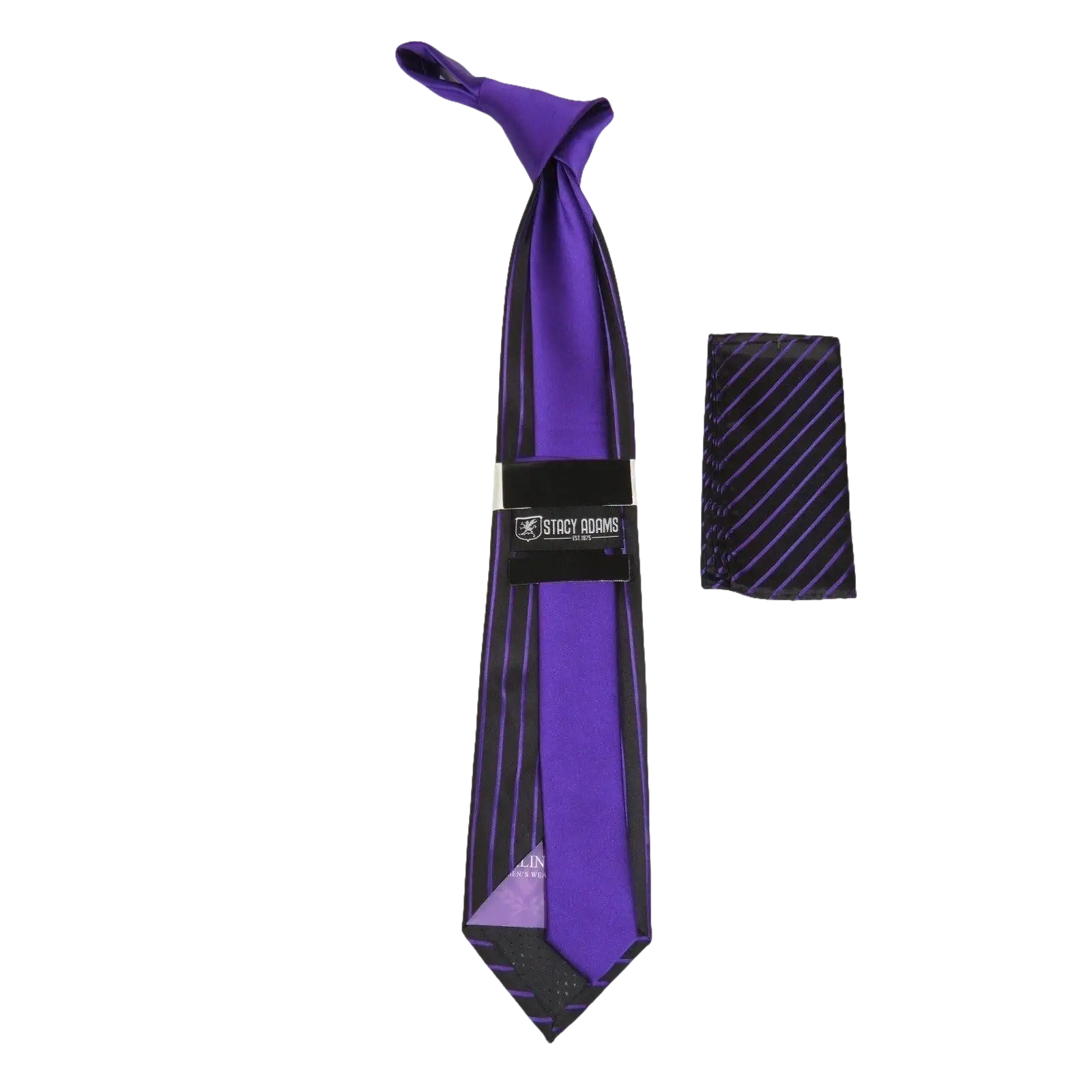 Men's Stacy Adams Tie and Hankie Set Woven Silky Fabric #Stacy27 Purple Stripe