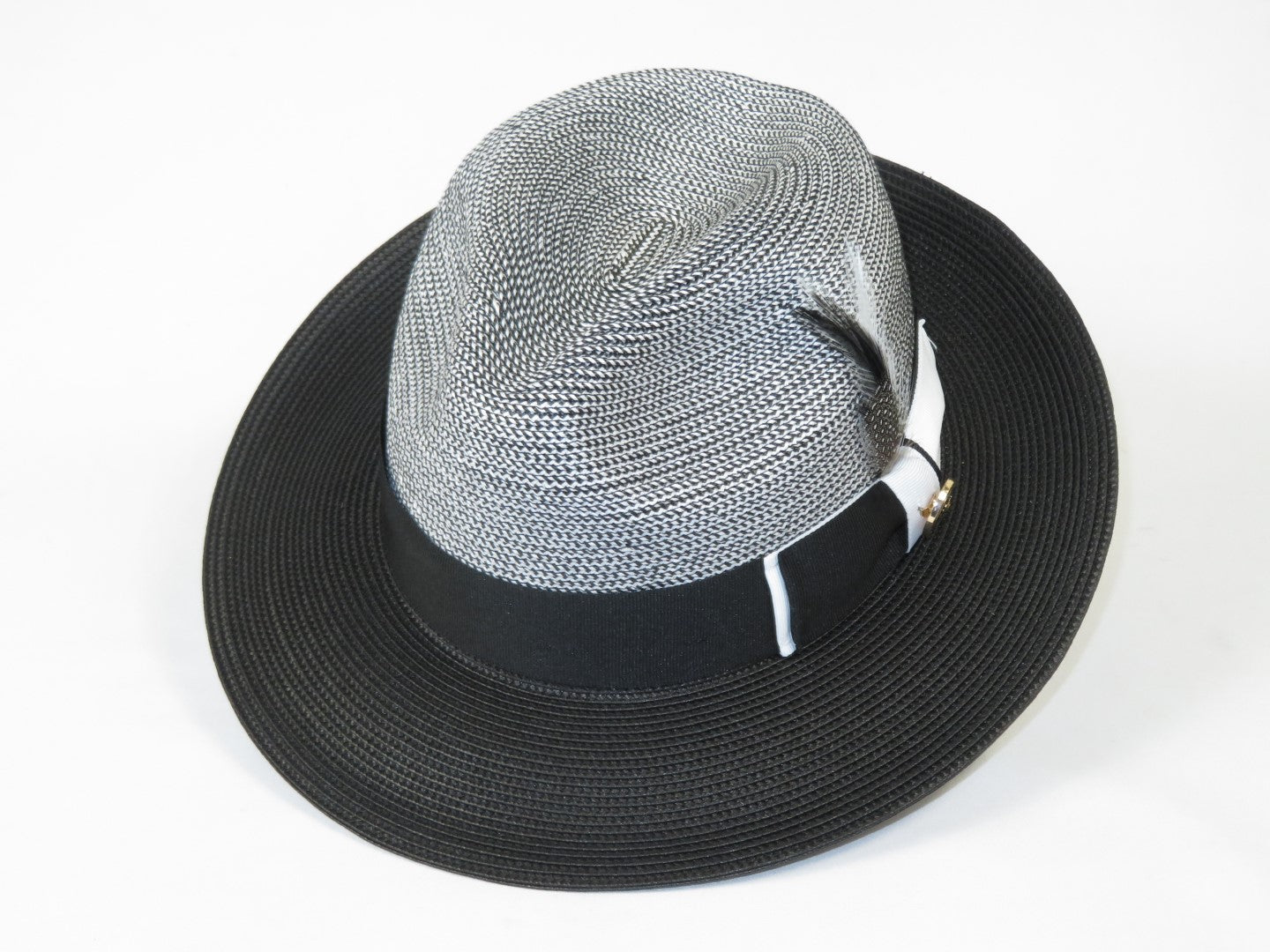 Men's Milani Straw Braided Fedora Hat Soft Crushable FDS-006 Black/White