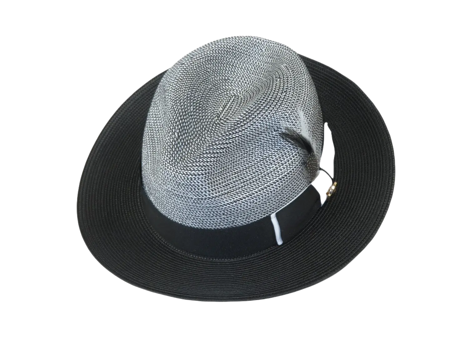 Men's Milani Straw Braided Fedora Hat Soft Crushable FDS-006 Black/White