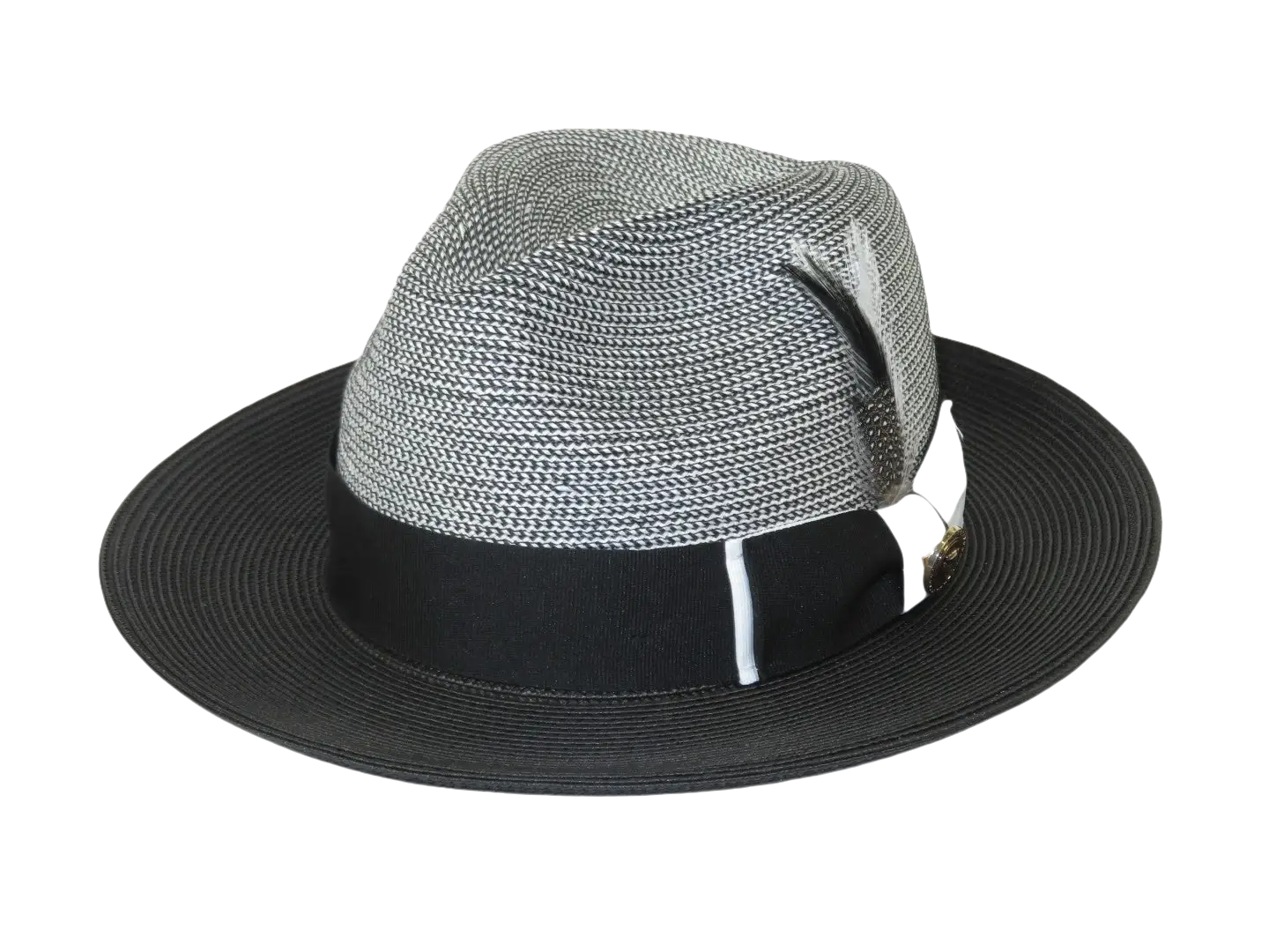 Men's Milani Straw Braided Fedora Hat Soft Crushable FDS-006 Black/White