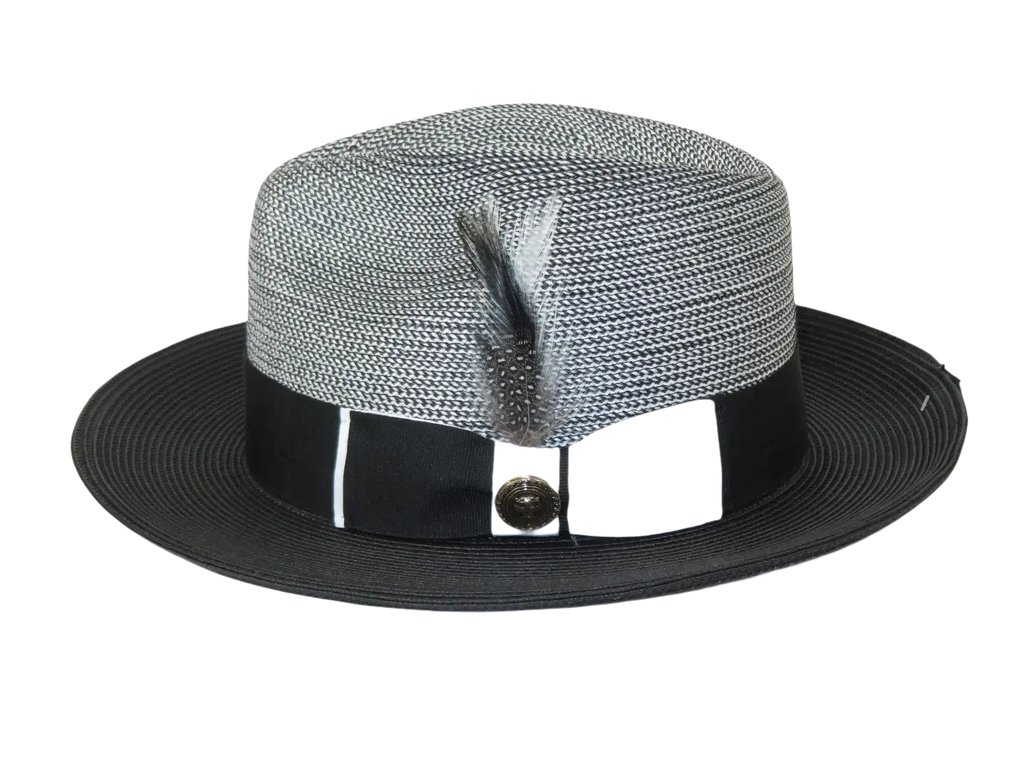 Men's Milani Straw Braided Fedora Hat Soft Crushable FDS-006 Black/White