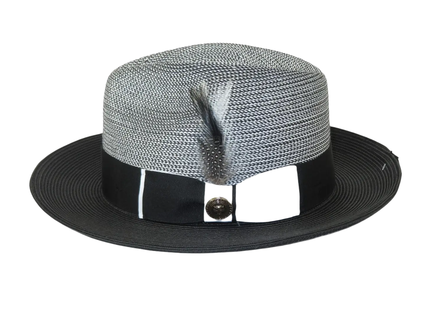 Men's Milani Straw Braided Fedora Hat Soft Crushable FDS-006 Black/White