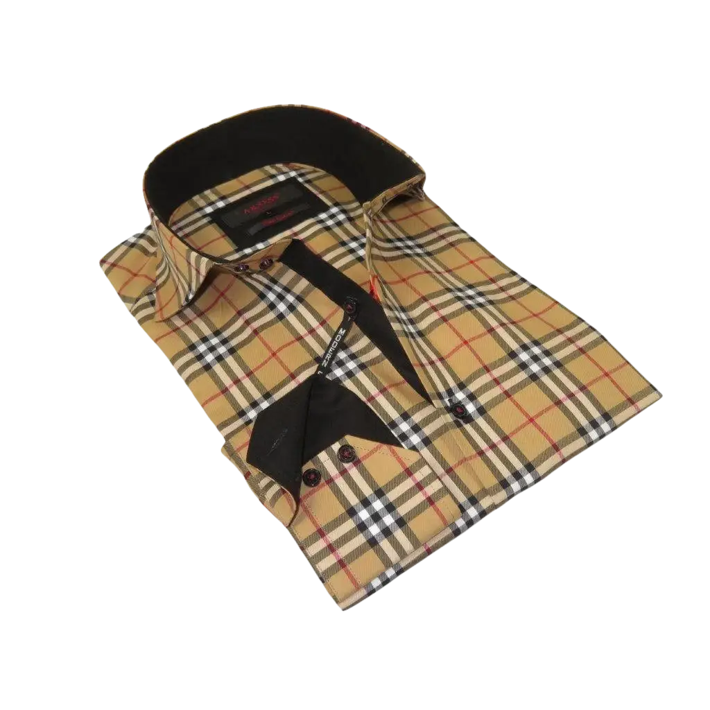 Men's AXXESS Turkey Sports Dress Shirt 100% Soft Cotton High Collar 724-21 Tan