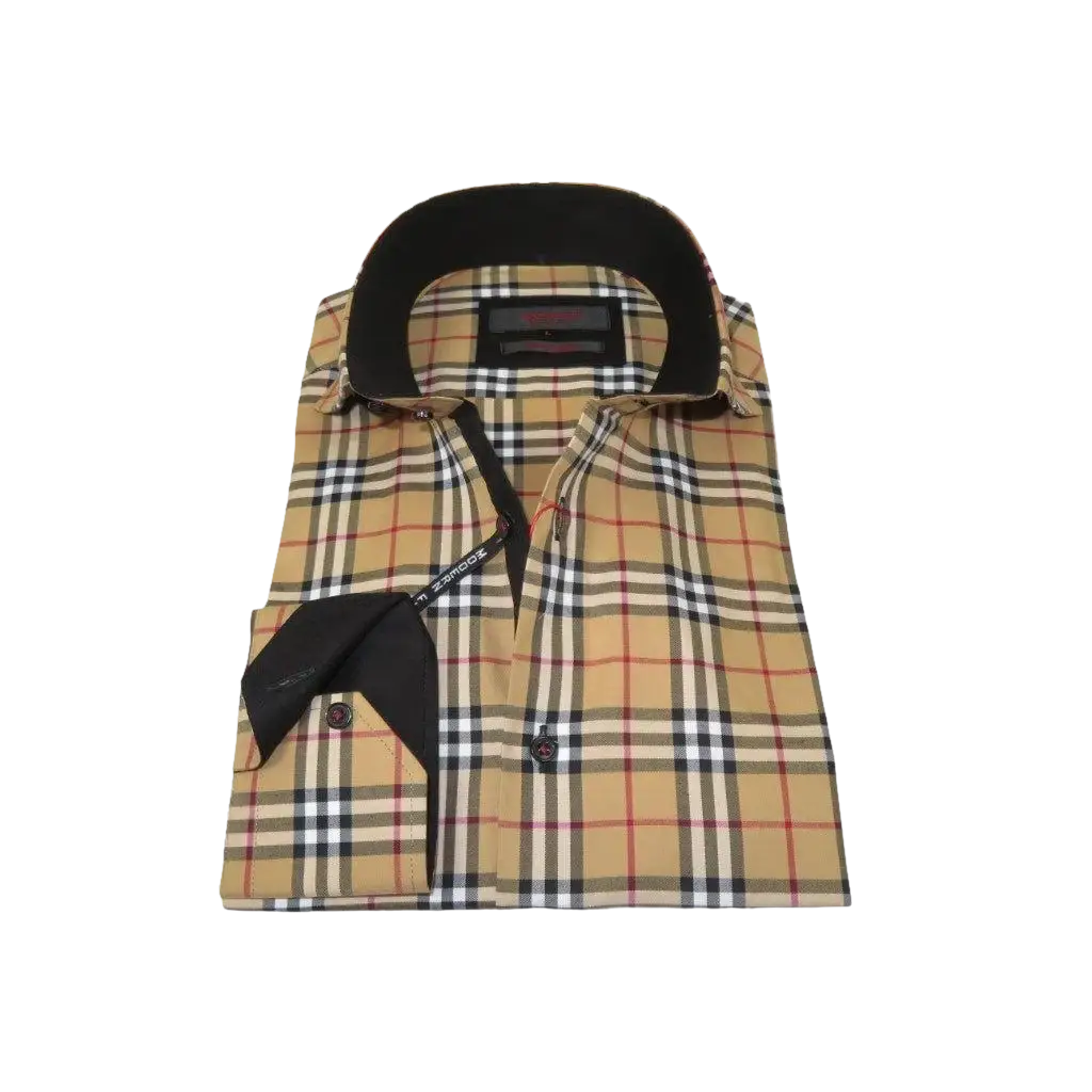 Men's AXXESS Turkey Sports Dress Shirt 100% Soft Cotton High Collar 724-21 Tan