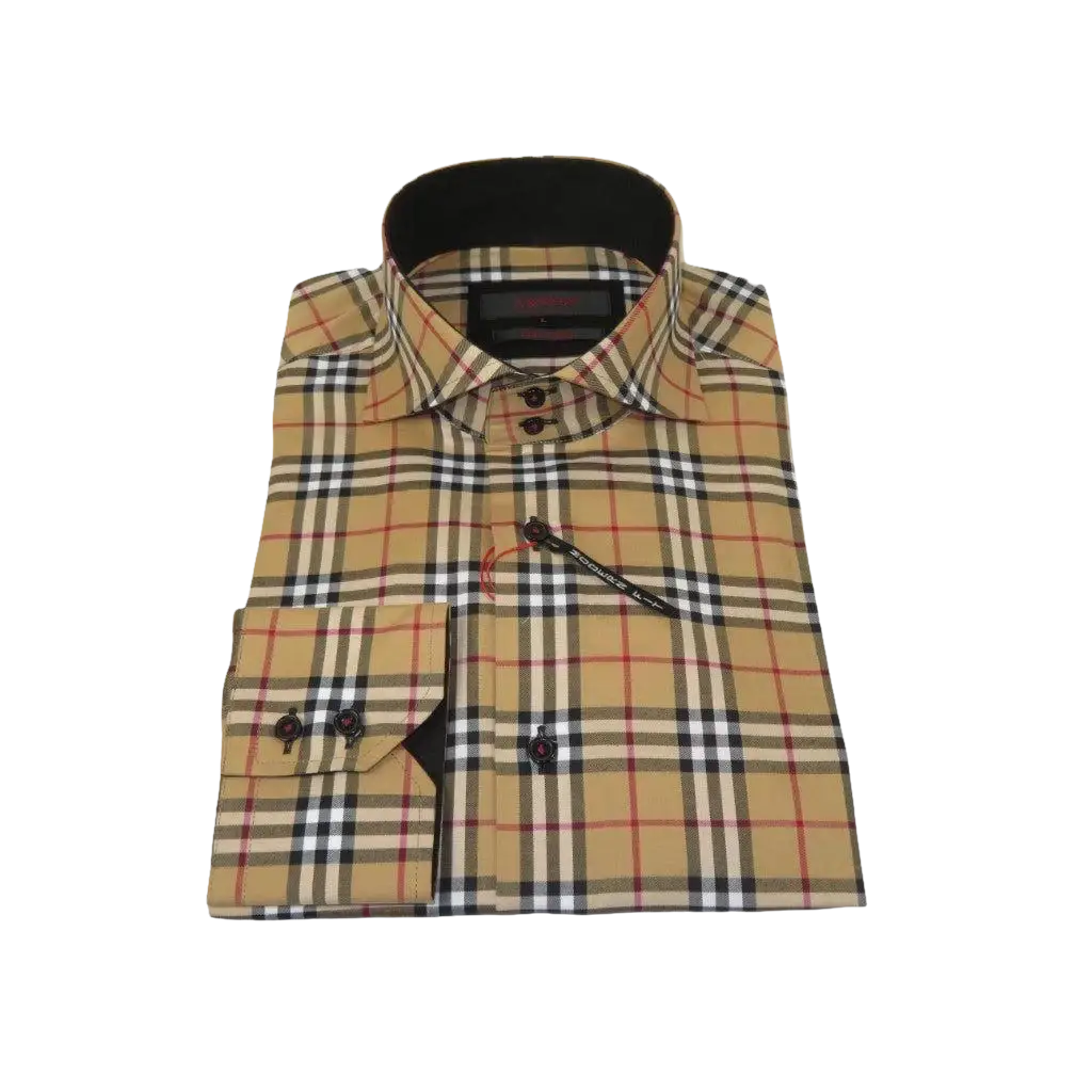 Men's AXXESS Turkey Sports Dress Shirt 100% Soft Cotton High Collar 724-21 Tan