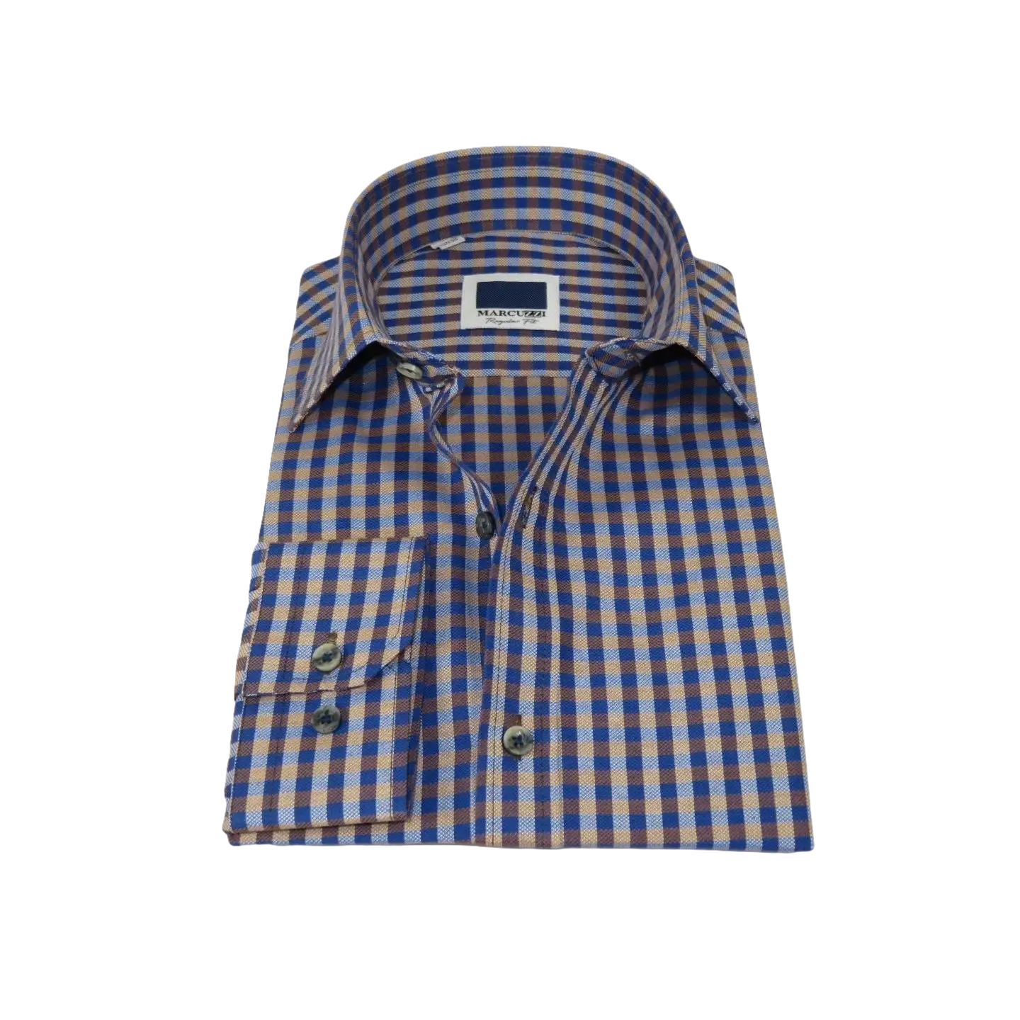 Men's Sports Dress Shirt MARCUZZI Turkey 100% Soft Cotton Marc8 Brown Checker