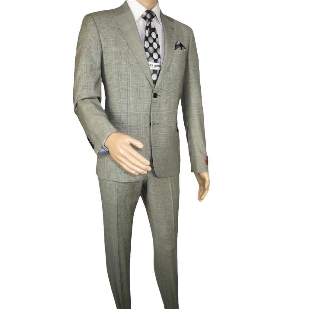 Men Suit BERLUSCONI Turkey Italian Wool 180's Glenn Plaid K167-06 Black White