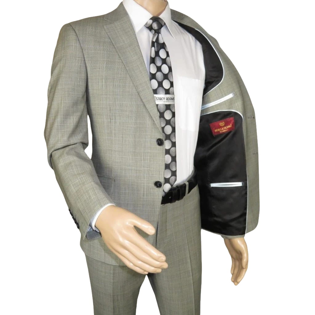 Men Suit BERLUSCONI Turkey Italian Wool 180's Glenn Plaid K167-06 Black White