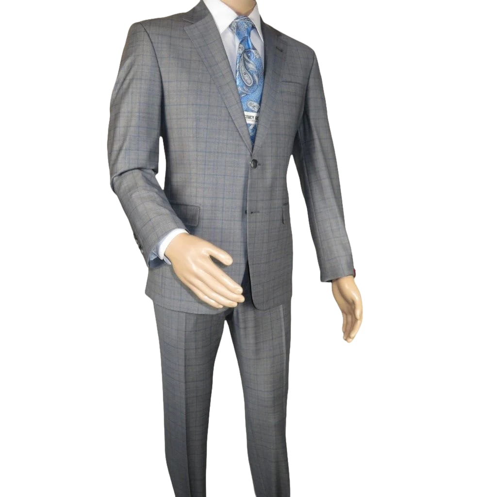 Men Suit BERLUSCONI Turkey Italian Wool 180's Glenn Plaid K230-12 Gray Blue
