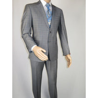 Men Suit BERLUSCONI Turkey Italian Wool 180's Glenn Plaid K230-12 Gray Blue