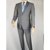 Men Suit BERLUSCONI Turkey Italian Wool 180's Glenn Plaid K230-12 Gray Blue