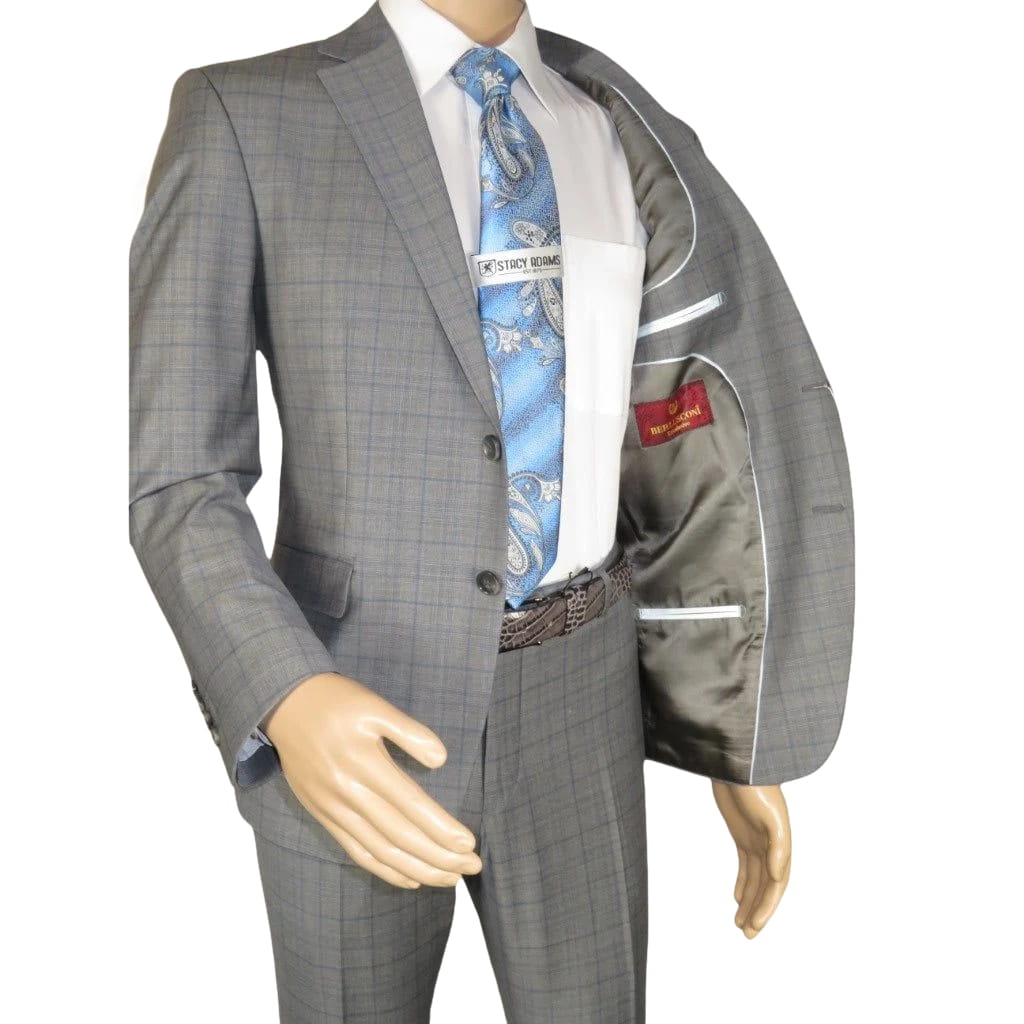 Men Suit BERLUSCONI Turkey Italian Wool 180's Glenn Plaid K230-12 Gray Blue