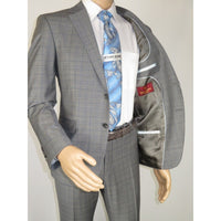 Men Suit BERLUSCONI Turkey Italian Wool 180's Glenn Plaid K230-12 Gray Blue