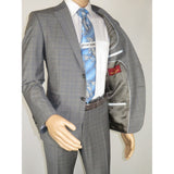 Men Suit BERLUSCONI Turkey Italian Wool 180's Glenn Plaid K230-12 Gray Blue