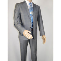 Men Suit BERLUSCONI Turkey Italian Wool 180's Glenn Plaid K230-12 Gray Blue