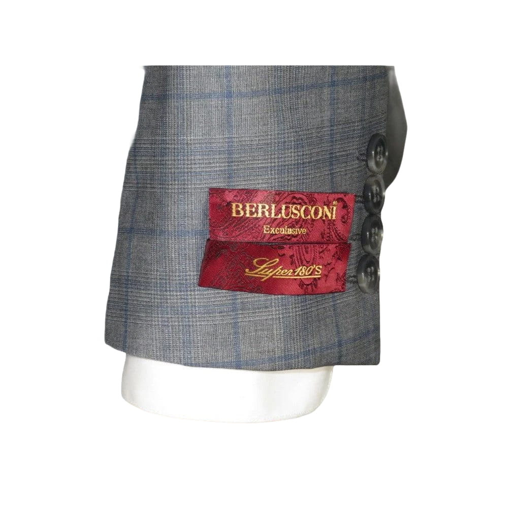 Men Suit BERLUSCONI Turkey Italian Wool 180's Glenn Plaid K230-12 Gray Blue