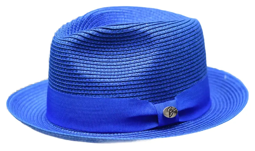 Men's Bently Semi Crushable Fedora Briad Straw Hat Leonardo LE237 Royal Blue