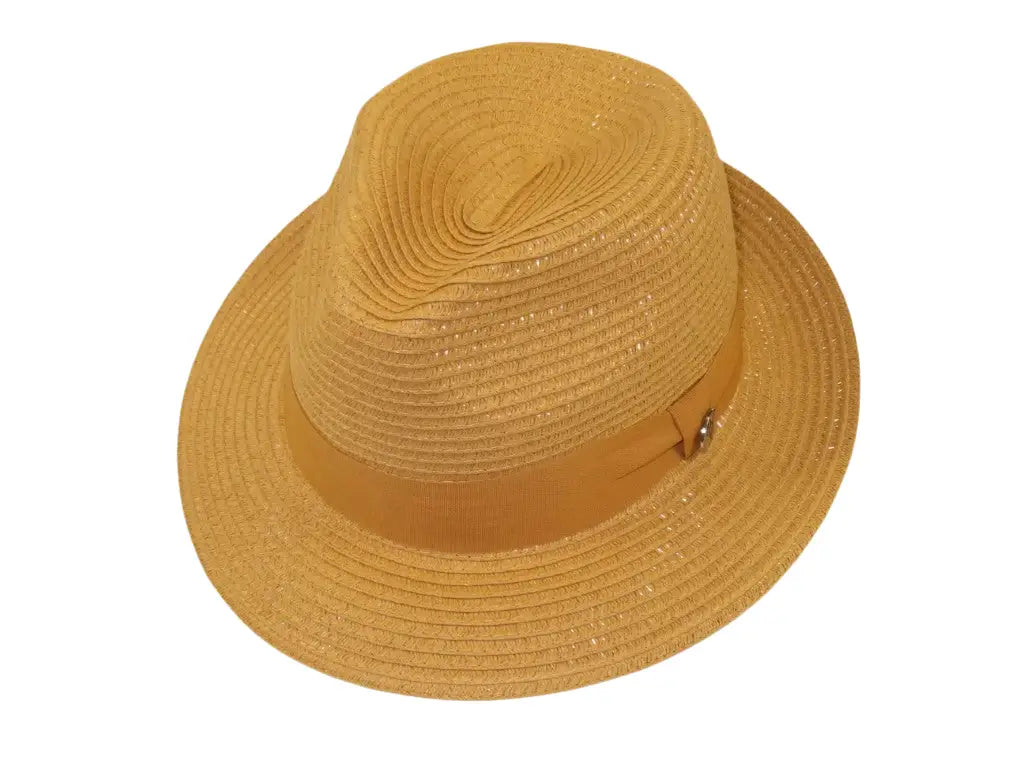 Men's Bently Semi Crushable Fedora Briad Straw Hat Leonardo LE238 Cognac Brown