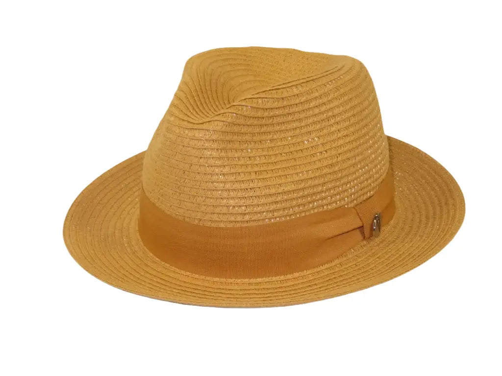 Men's Bently Semi Crushable Fedora Briad Straw Hat Leonardo LE238 Cognac Brown