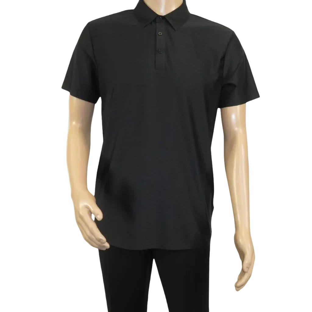 Men's Polo Shirt By Moderno Checker Satin Short Sleeves MJP-106 Black