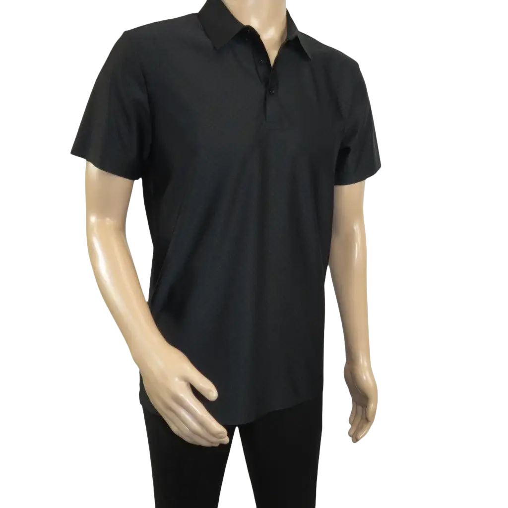 Men's Polo Shirt By Moderno Checker Satin Short Sleeves MJP-106 Black