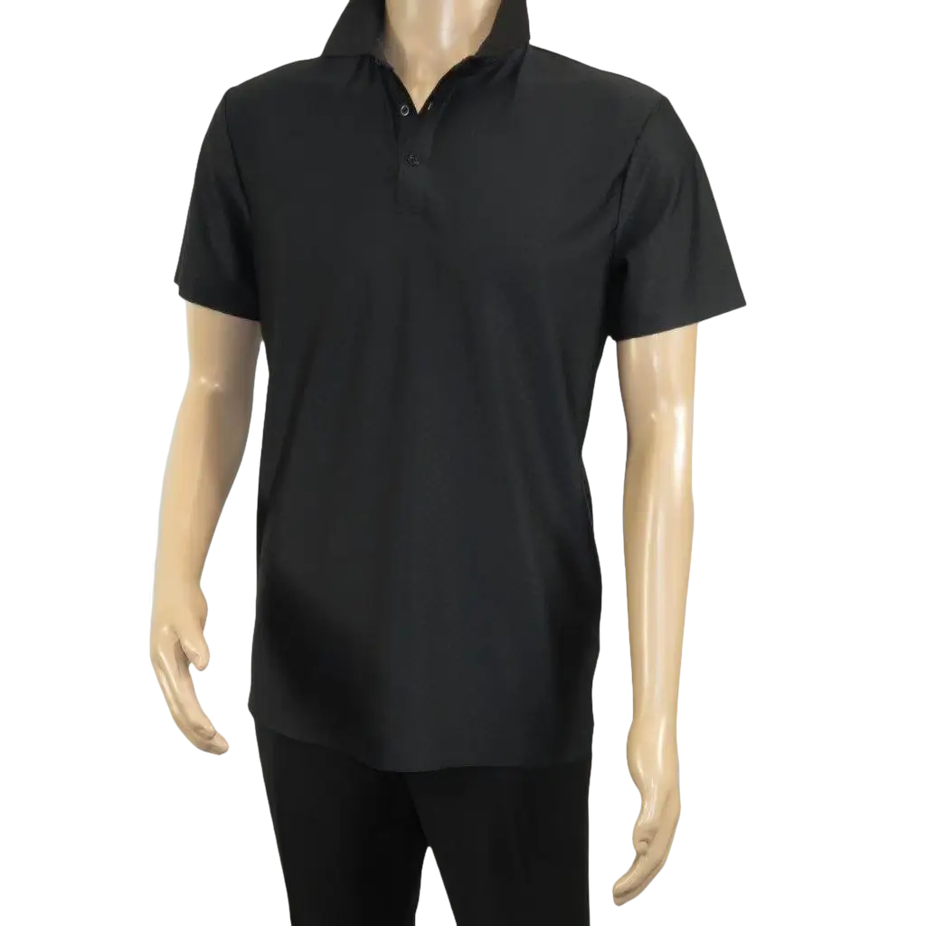 Men's Polo Shirt By Moderno Checker Satin Short Sleeves MJP-106 Black