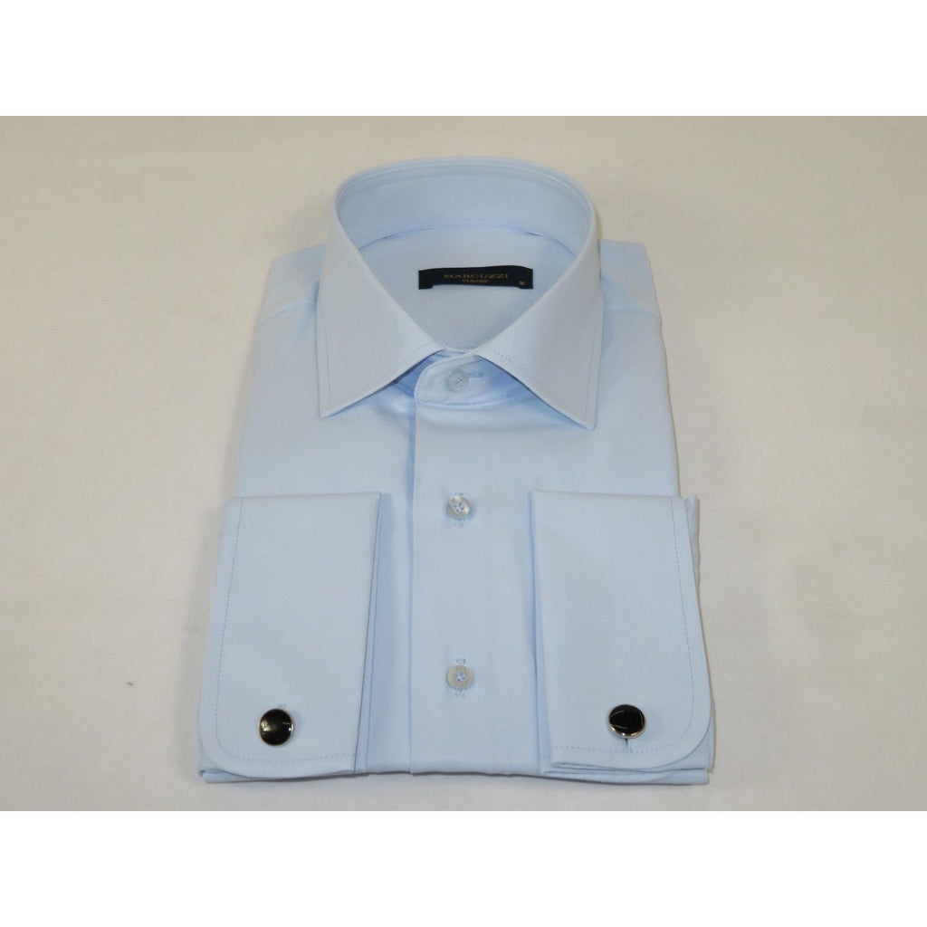Men's Dress Shirt MARCUZZI Turkey 100% Soft Cotton French Cuffs Marc2 Blue