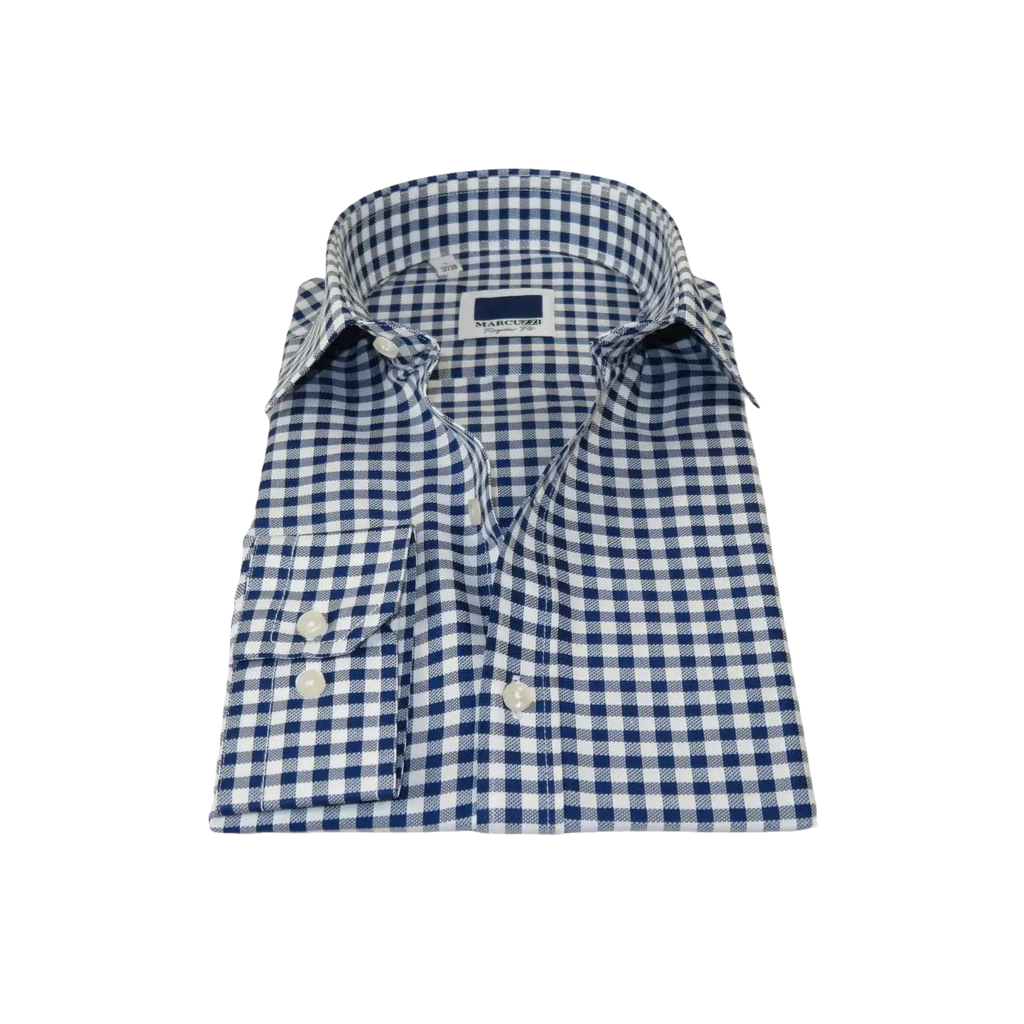 Men's Sports Dress Shirt MARCUZZI Turkey 100% Soft Cotton Marc9 Navy Checker