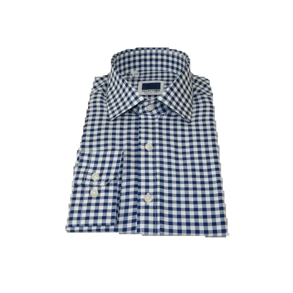 Men's Sports Dress Shirt MARCUZZI Turkey 100% Soft Cotton Marc9 Navy Checker
