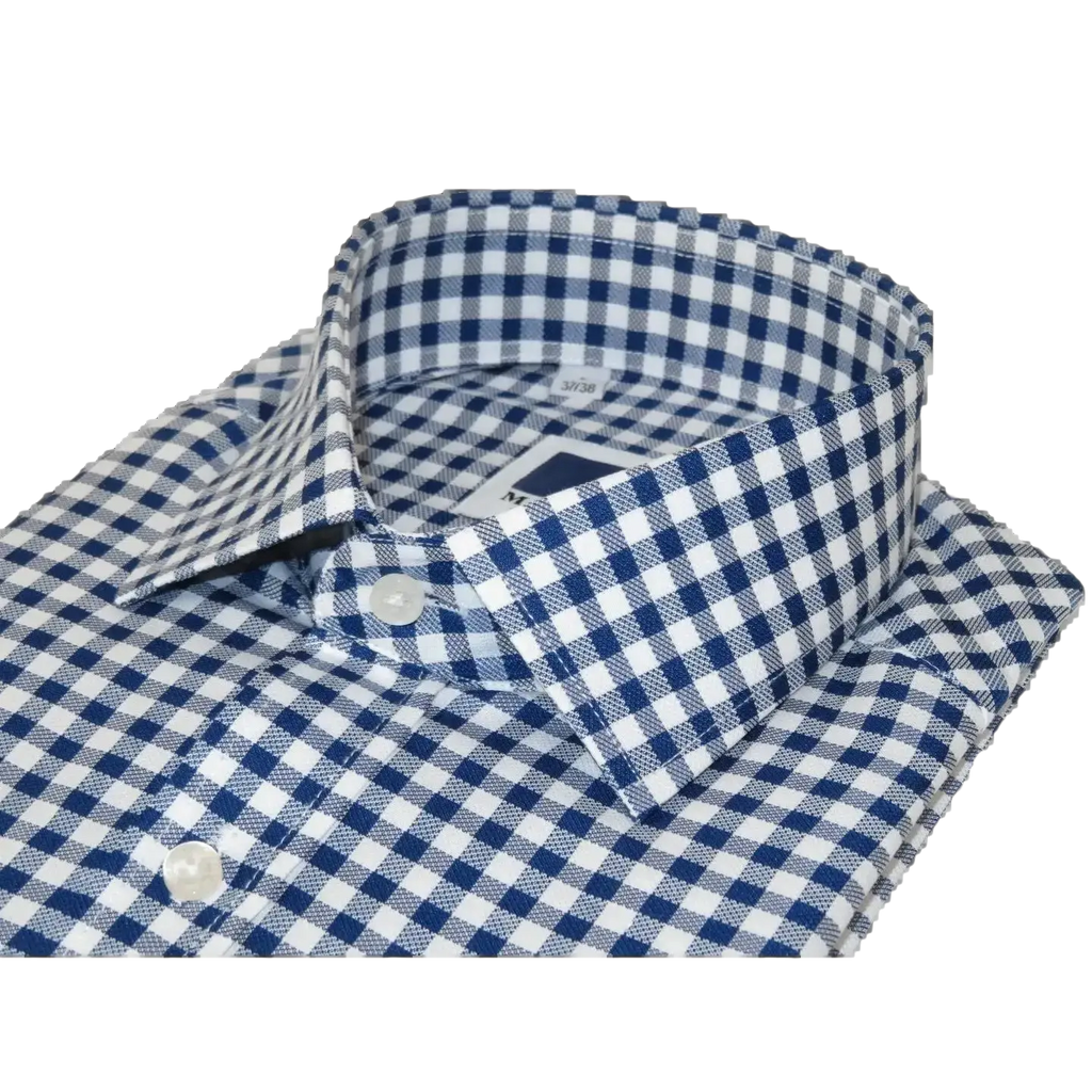 Men's Sports Dress Shirt MARCUZZI Turkey 100% Soft Cotton Marc9 Navy Checker