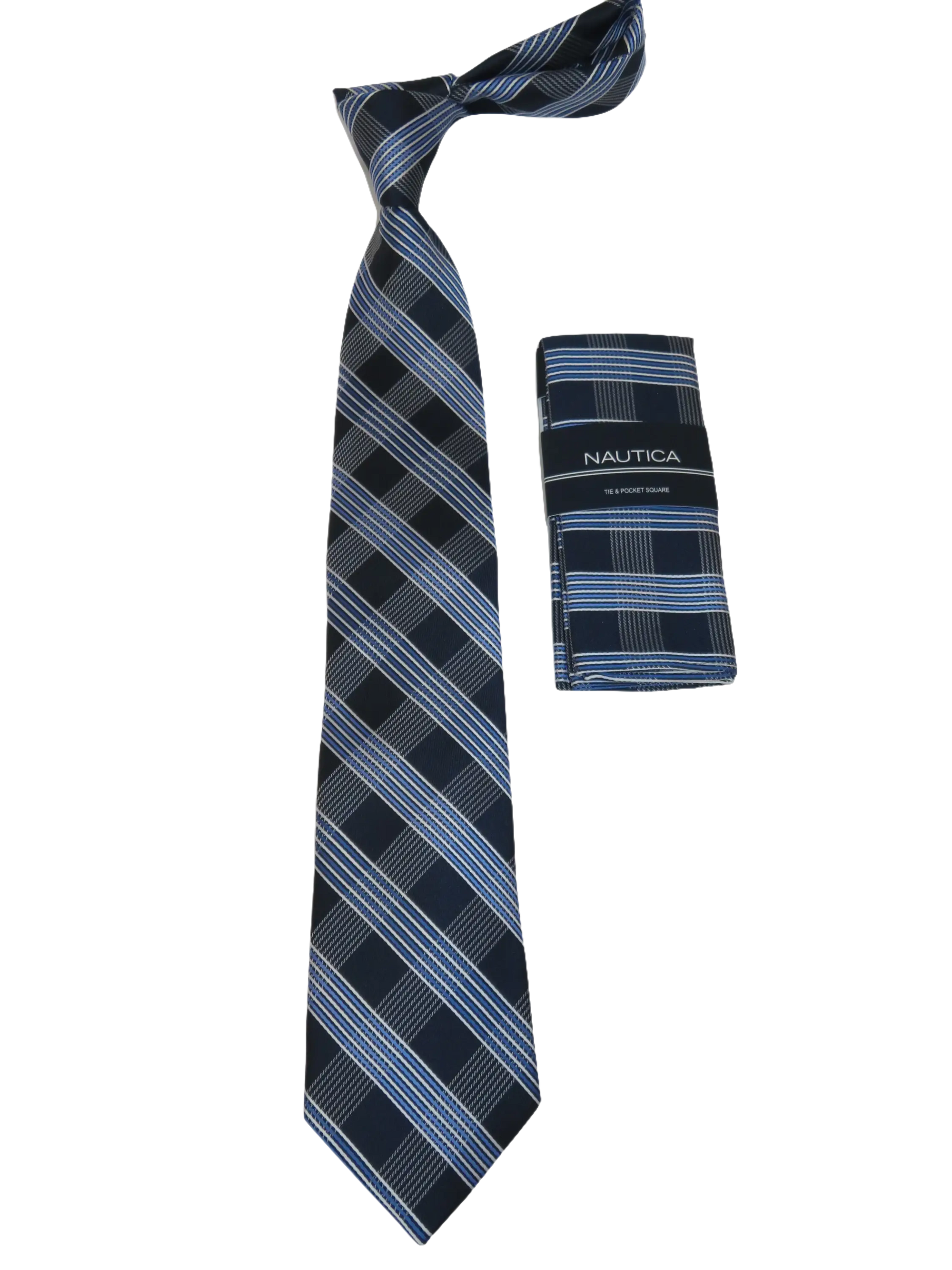 Men's  Nautica Tie and Hankie Set Woven Silky Feel #Nautica-3 Blue