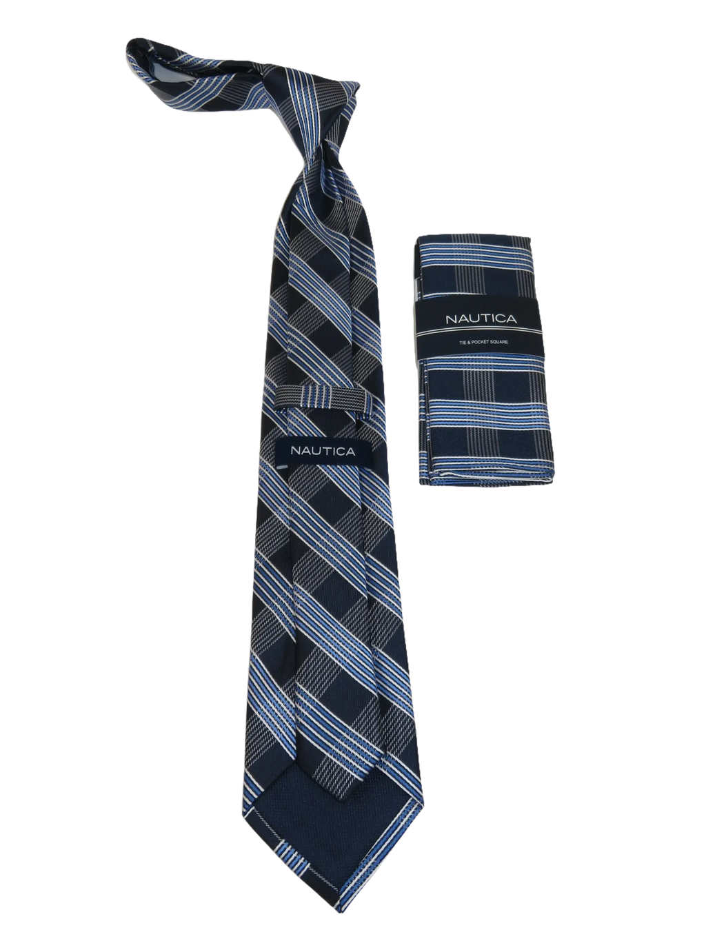 Men's  Nautica Tie and Hankie Set Woven Silky Feel #Nautica-3 Blue