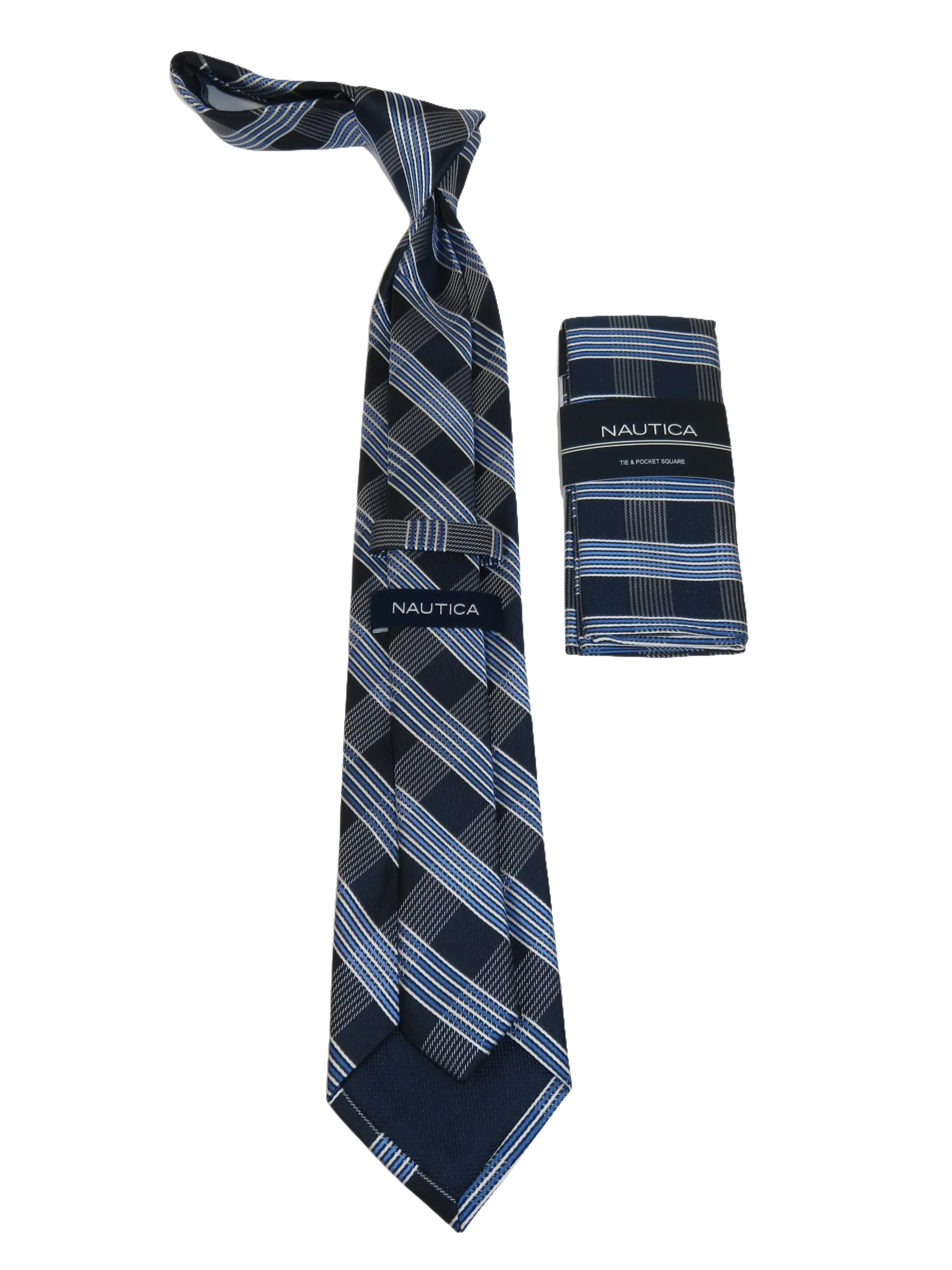 Men's  Nautica Tie and Hankie Set Woven Silky Feel #Nautica-3 Blue