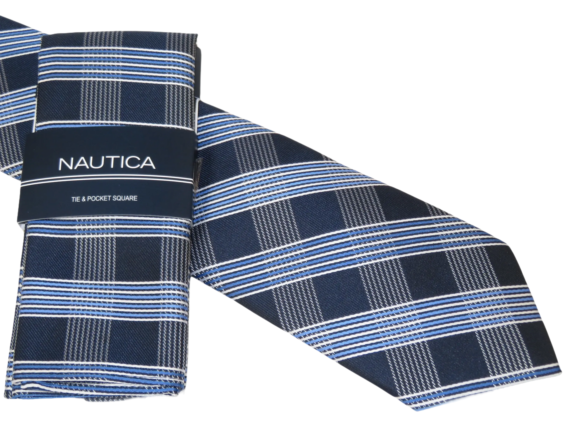 Men's  Nautica Tie and Hankie Set Woven Silky Feel #Nautica-3 Blue