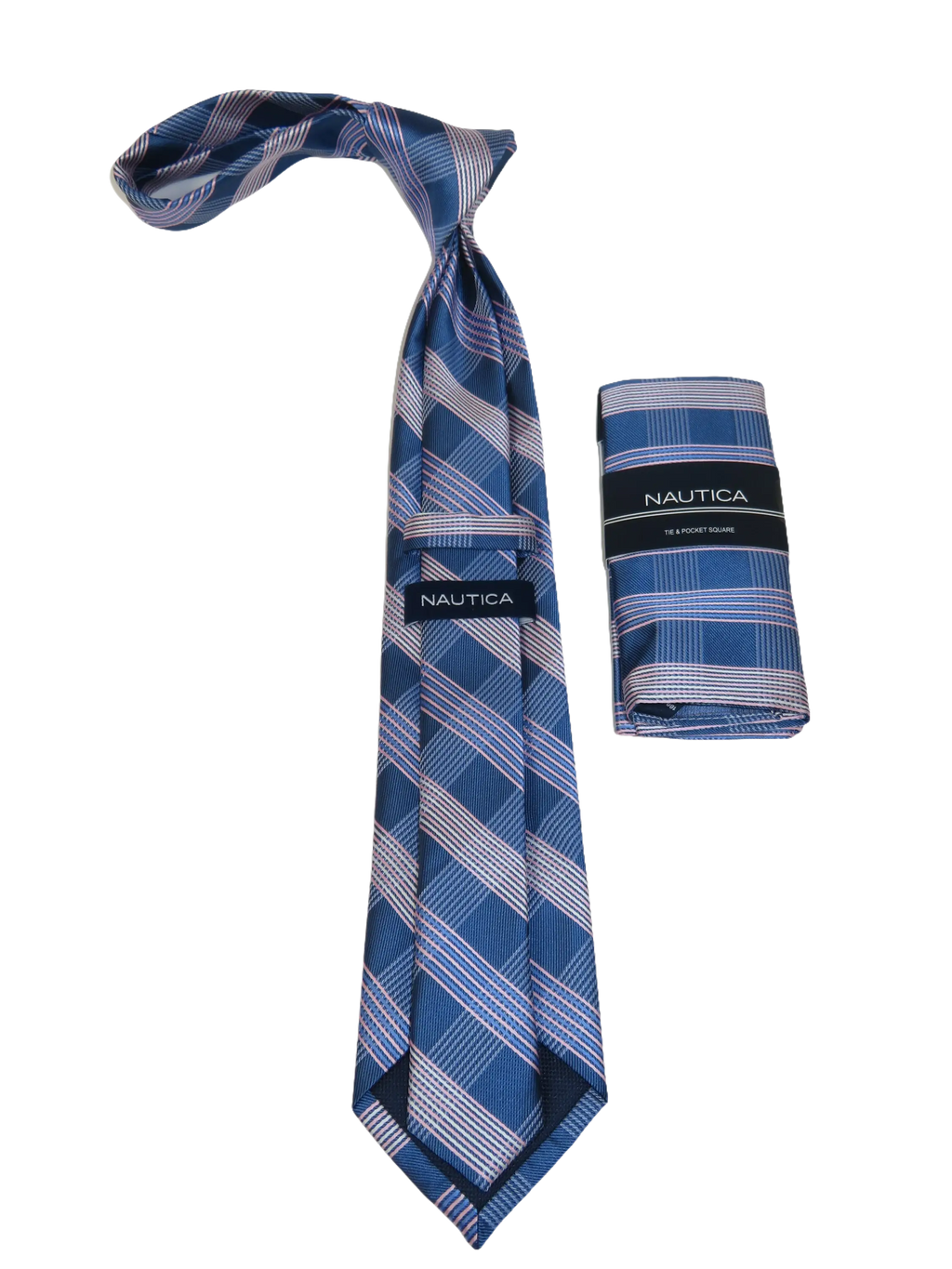 Men's  Nautica Tie and Hankie Set Woven Silky Feel #Nautica-4 Lavender Blue