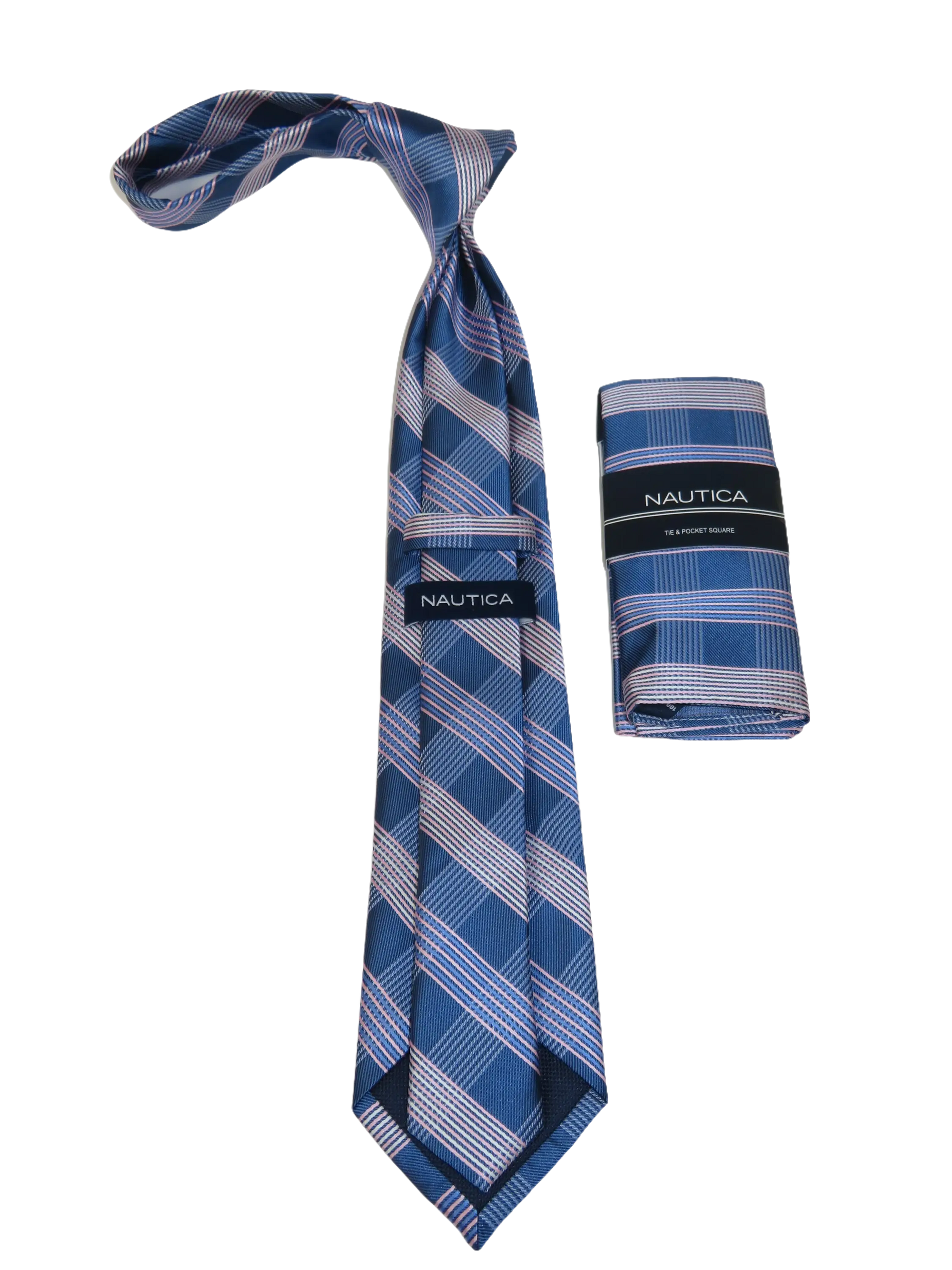 Men's  Nautica Tie and Hankie Set Woven Silky Feel #Nautica-4 Lavender Blue