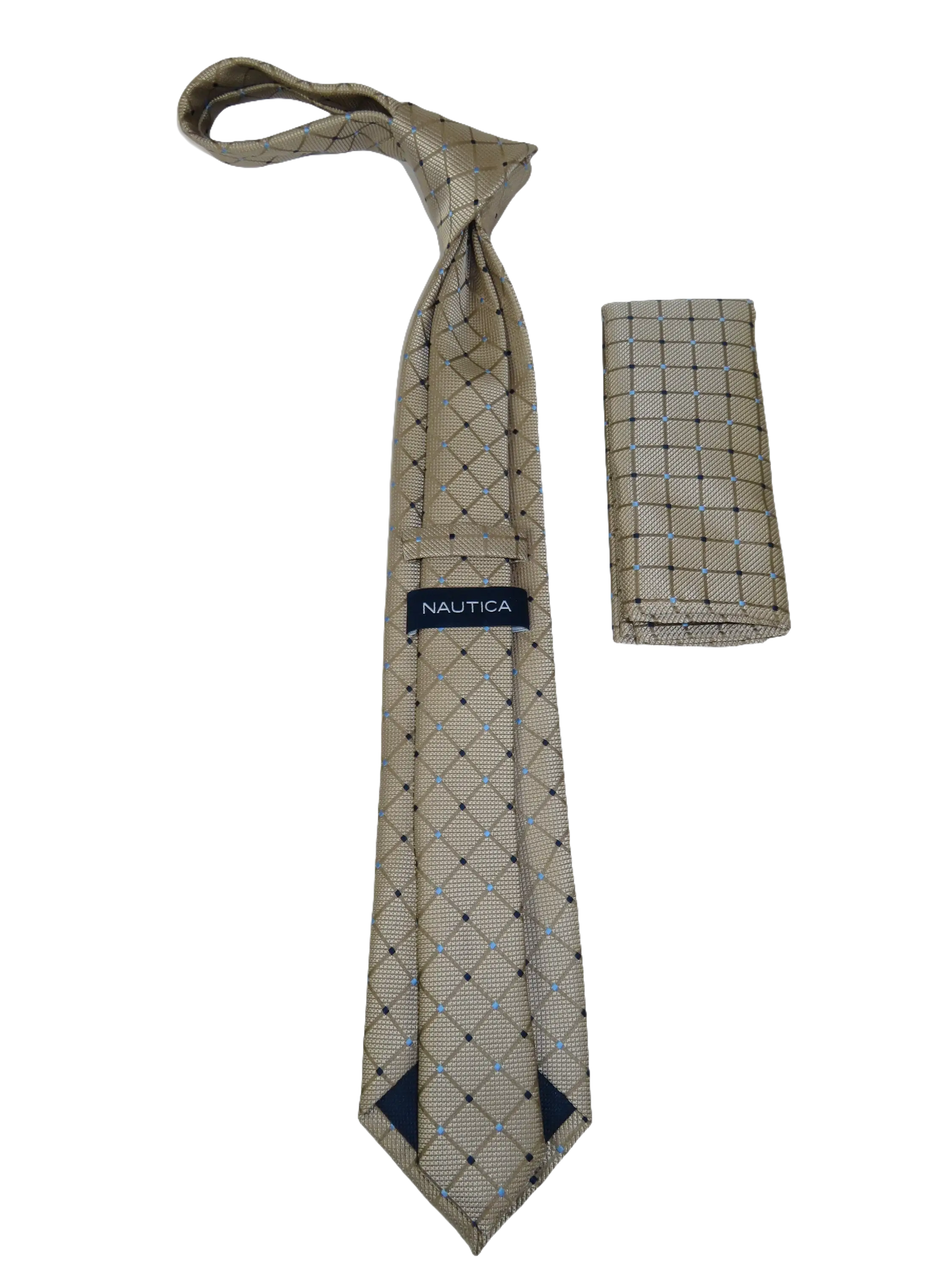 Men's  Nautica Tie and Hankie Set Woven Silky Feel #Nautica-1 Beige