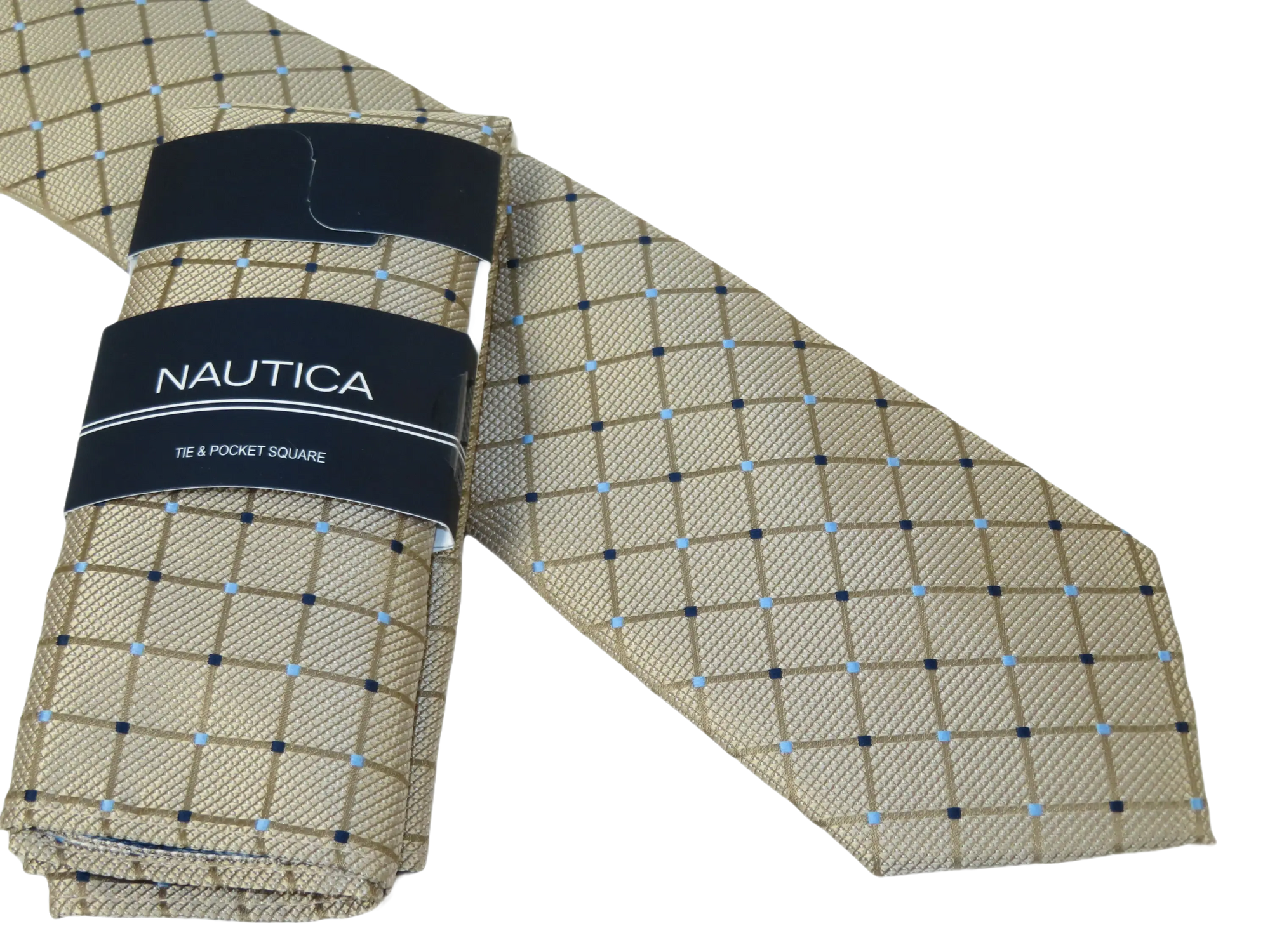 Men's  Nautica Tie and Hankie Set Woven Silky Feel #Nautica-1 Beige