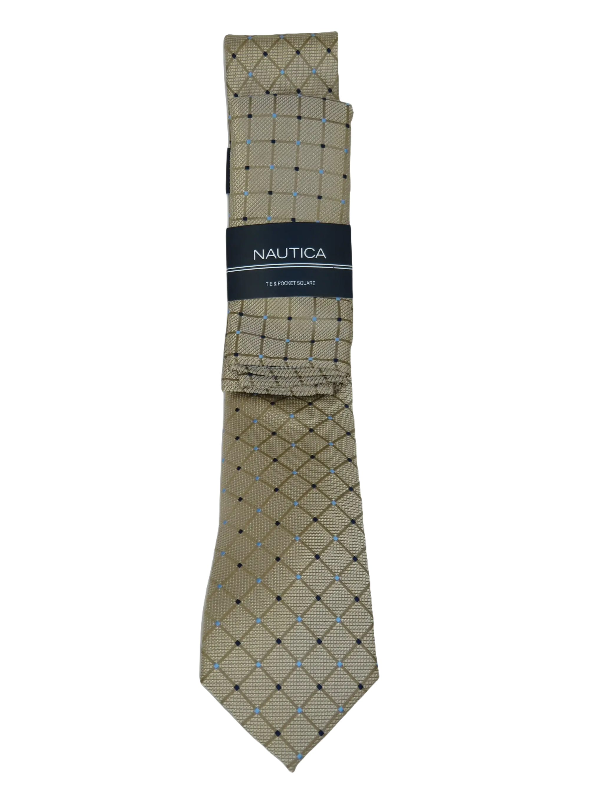 Men's  Nautica Tie and Hankie Set Woven Silky Feel #Nautica-1 Beige