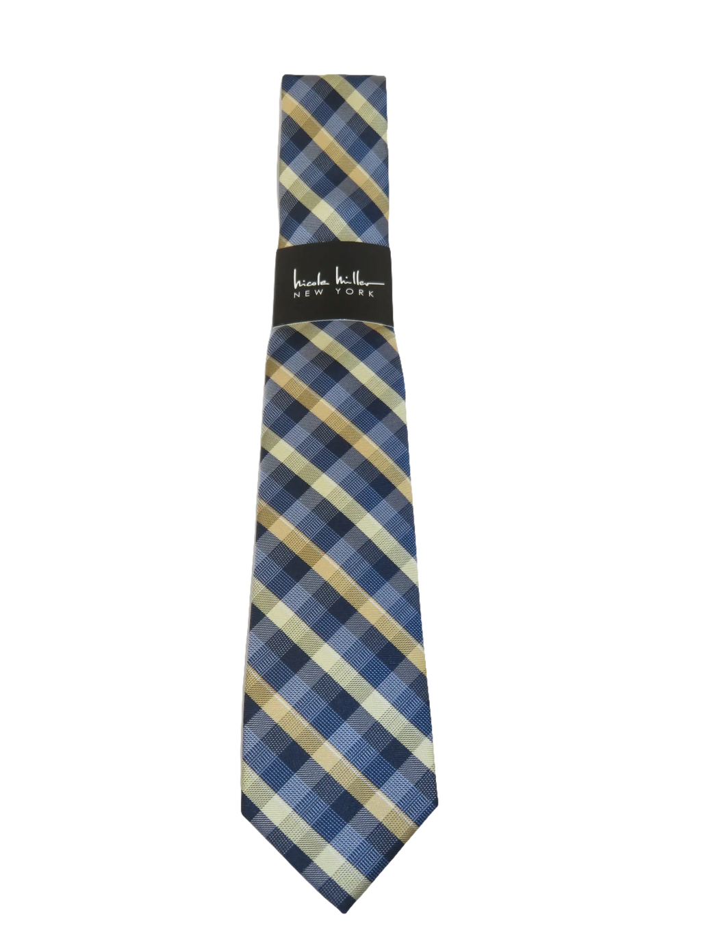 Men's Nicole Miller Tie Classic Woven Silky Feel #Nicole-3 Yellow Blue Checker