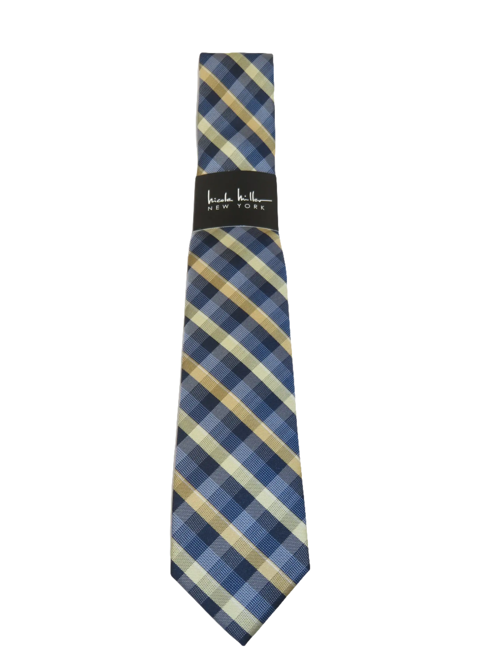 Men's Nicole Miller Tie Classic Woven Silky Feel #Nicole-3 Yellow Blue Checker