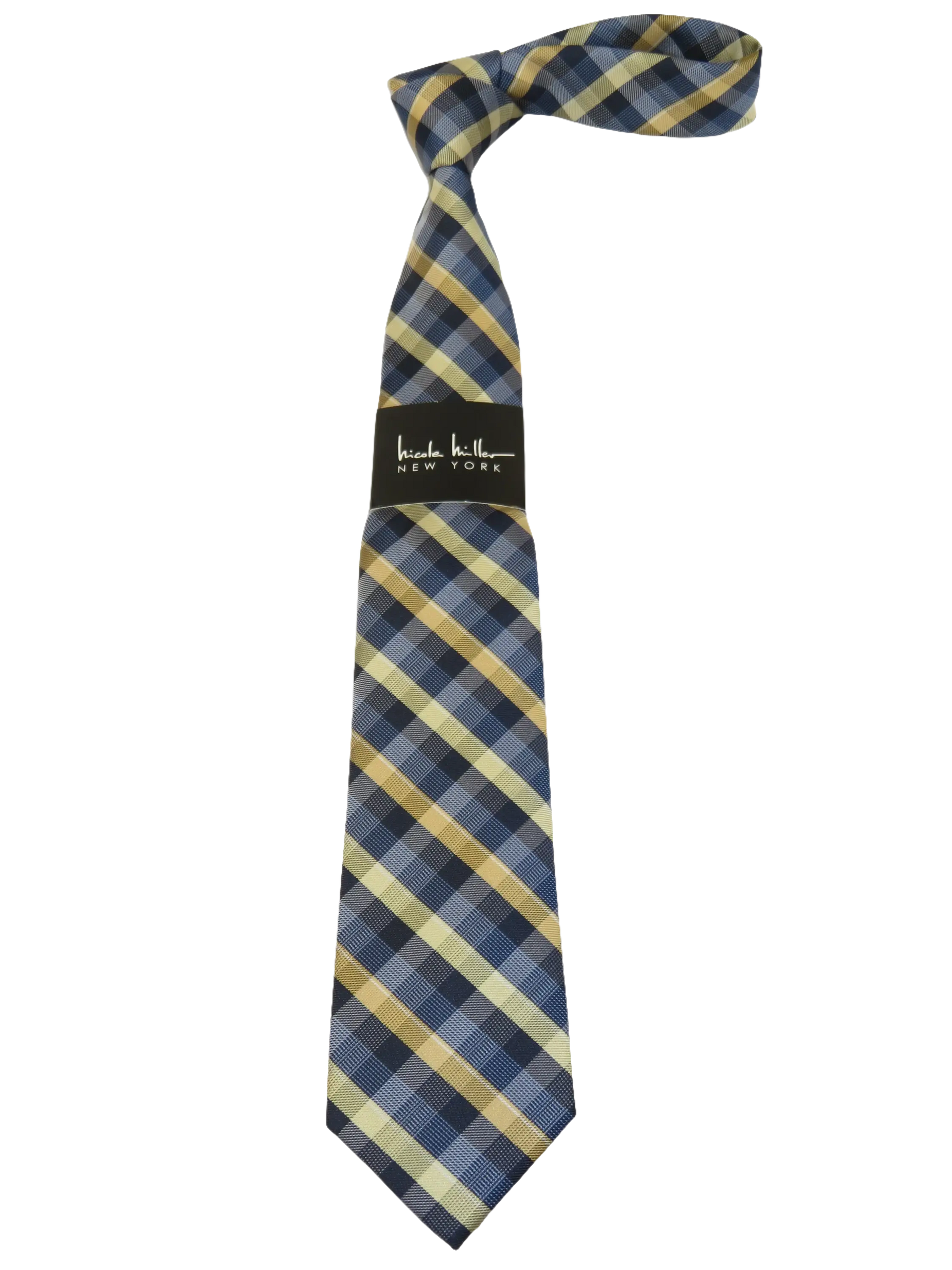 Men's Nicole Miller Tie Classic Woven Silky Feel #Nicole-3 Yellow Blue Checker